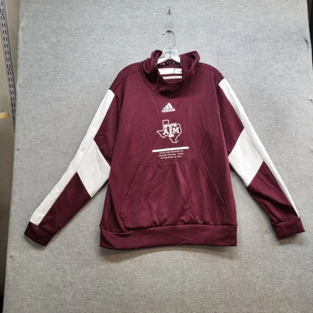 Texas A&M Aggies Men Sweatshirt Large Red Hoodie Adidas Logo Embroidered‎